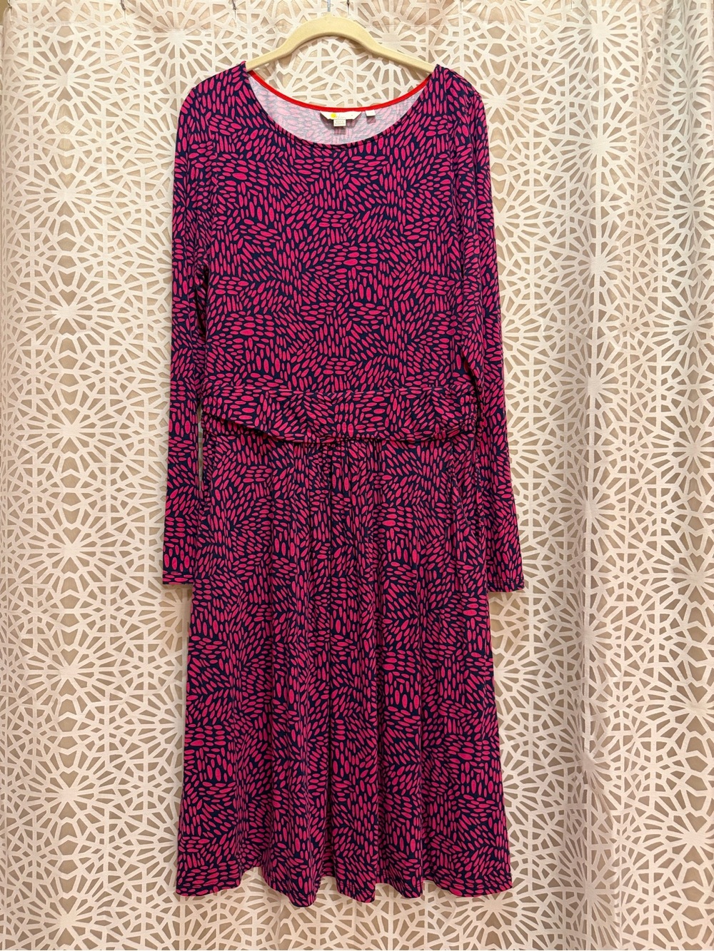 Boden Pink and Navy Printed Long Sleeve Dress
